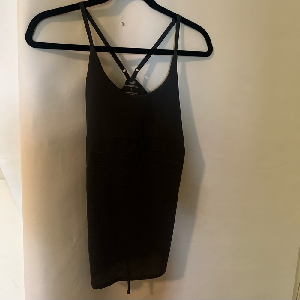 Graced By Grit Workout Top Built In Bra, Side Adjust. Charcoal Color L